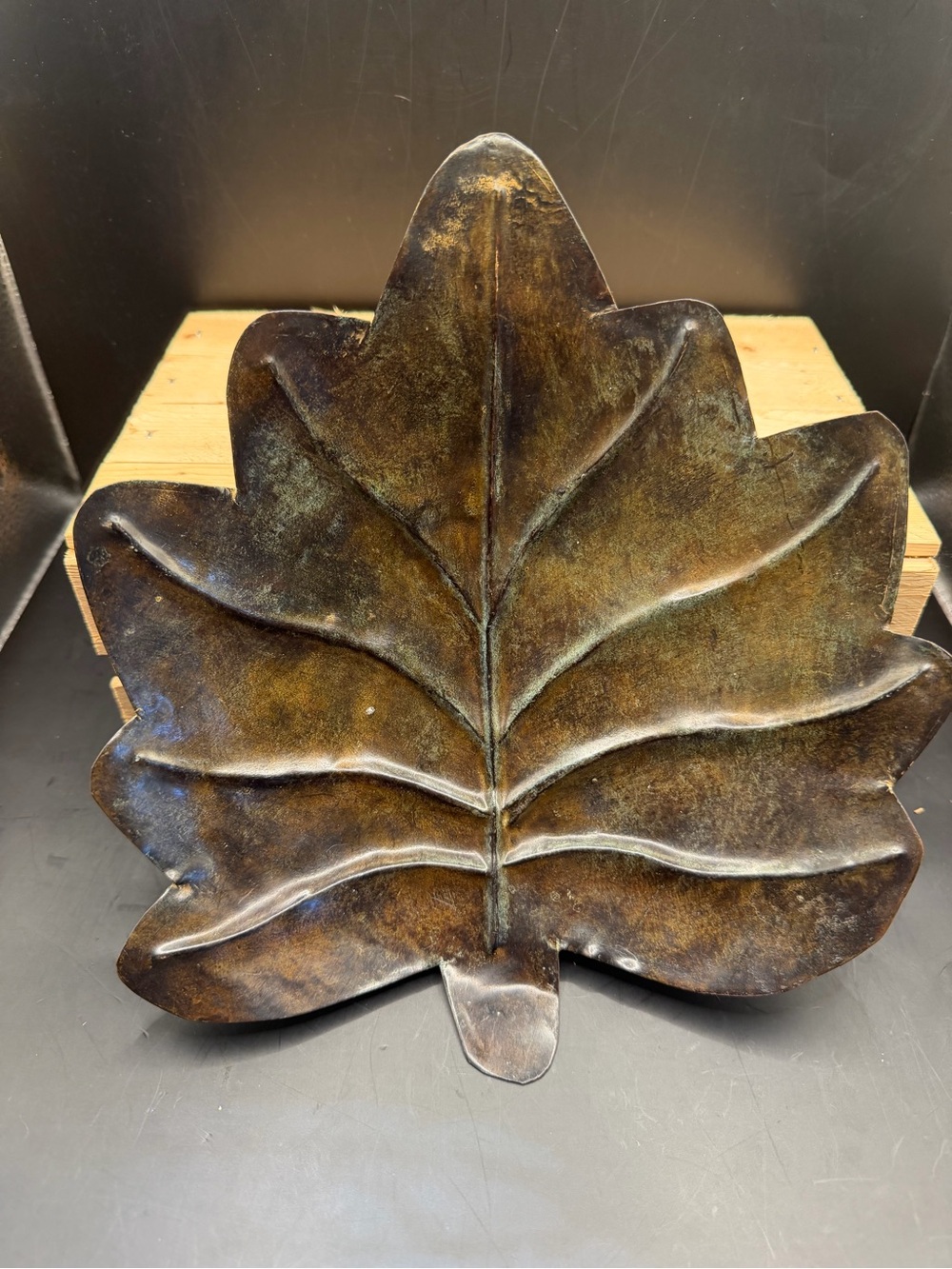 Vintage Brass Tone Leaf Trinket Dish Made in India
